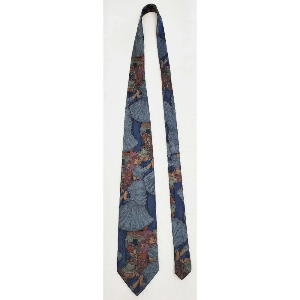 Fendi Mens Vintage Silk Turn of the Century Wearable Art Dancing Woven Neck Tie
